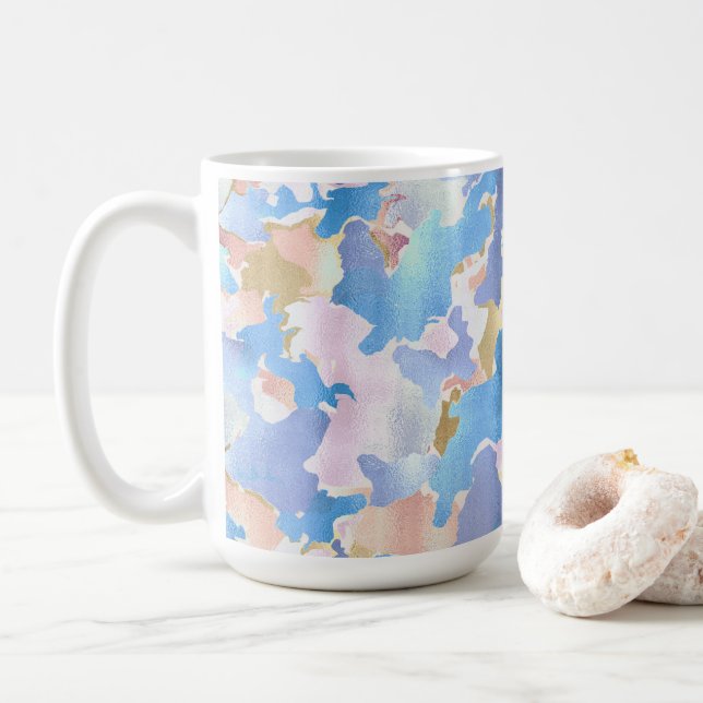 Camouflage Metallic Pink Blue Gold Abstract Coffee Mug (With Donut)