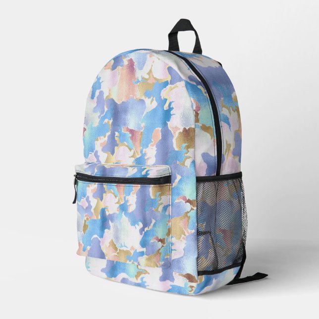 Camouflage Metallic Pink Blue Gold Abstract Printed Backpack (Back Corner Right)