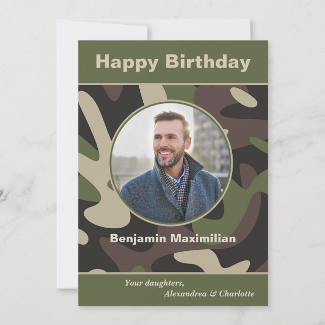 Camouflage militaire d'anniversaire Carte photo pe (Devant)