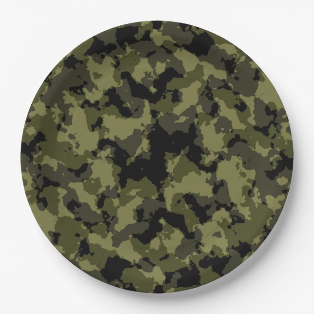 Camouflage military style pattern paper plate (Front)