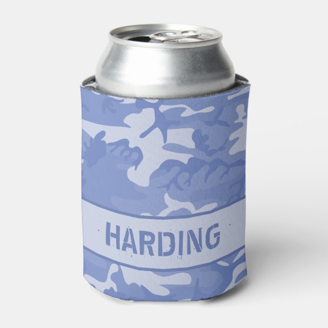 Camouflage Monogrammed Blue Can Cooler (Can Front)