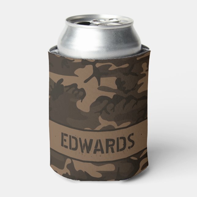 Camouflage Monogrammed Brown Can Cooler (Can Front)