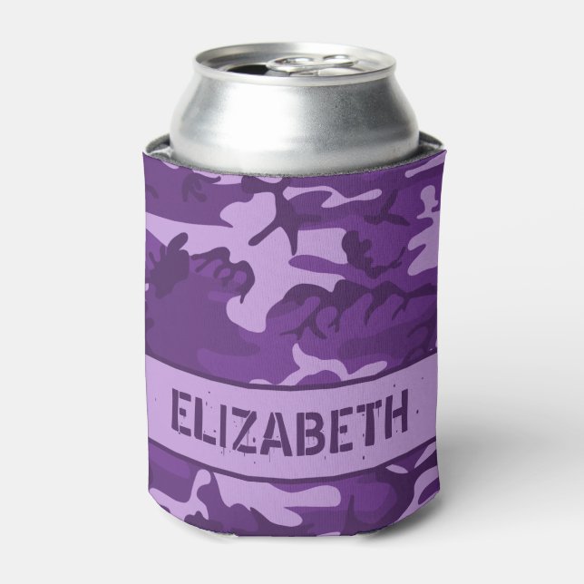 Camouflage Monogrammed Purple Can Cooler (Can Front)