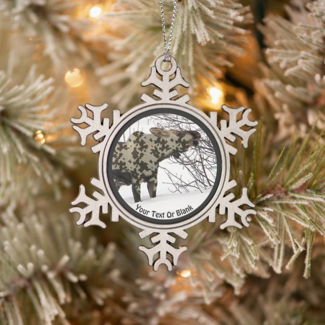 Camouflage Moose (Camoose) Snowflake Pewter Christmas Ornament (Tree)