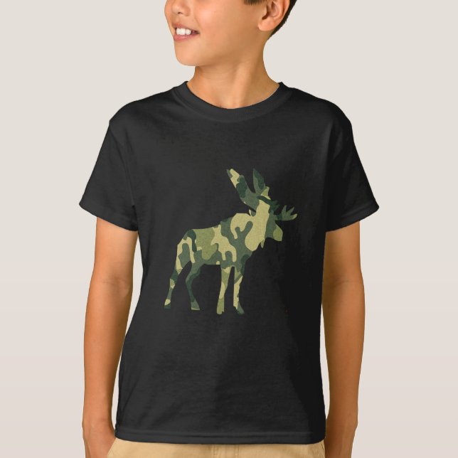 Camouflage Moose Silhouette T-Shirt (Front)