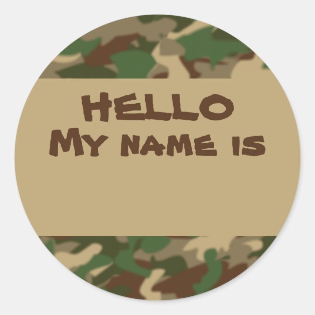 Camouflage Nametag Stickers Hello My Name Is (Front)