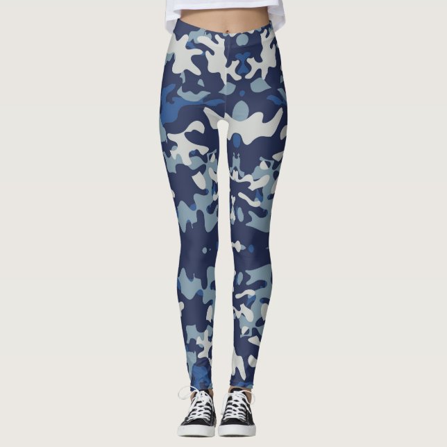Camouflage Navy - Power Yoga Leggings (Front)