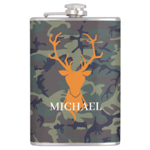 Camouflage Orange Deer Buck Hunting   Monogram Hip Flask