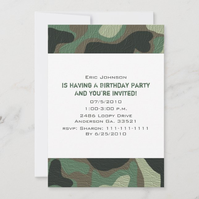 Camouflage Party Invitations (Front)