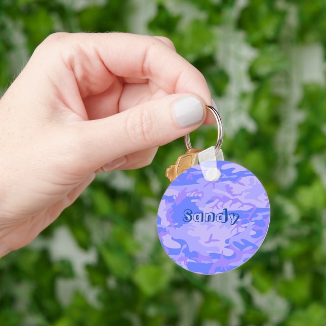 Camouflage Pastel Blue Abstract Pattern Keychain (Hand)