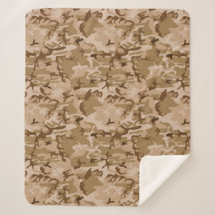 Camouflage Pattern, Desert Tan and Brown  Sherpa Blanket