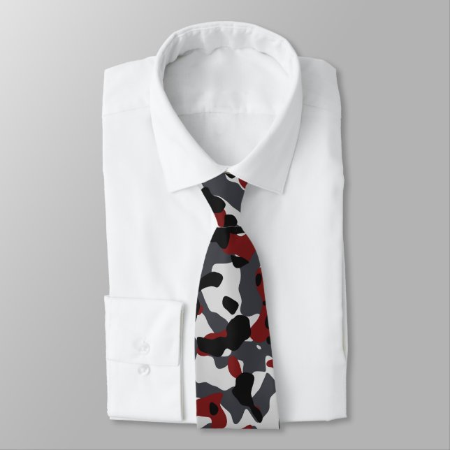Camouflage Pattern in Burgundy, Slate, and Black Tie (Tied)