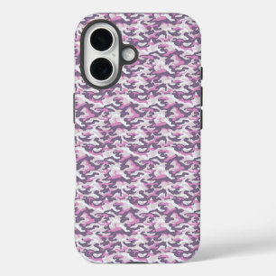 Camouflage Pattern in double Gray and Pink iPhone 16 Case