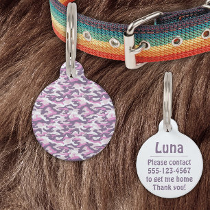 Camouflage Pattern in double Gray and Pink Pet Tag