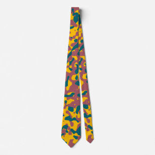 Camouflage Pattern in Yellow, Pink, and Teal Tie