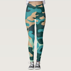 Camouflage Personnalisé Leggings Bleu, Vert