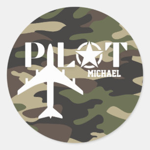 Camouflage Pilot typography, personalized Classic Round Sticker
