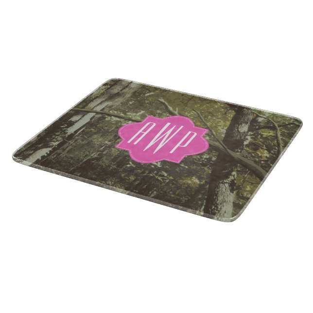 Camouflage + Pink Monogram Cutting Board (Corner)