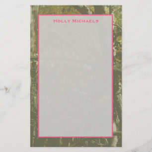 Camouflage & Pink Personalized Stationery