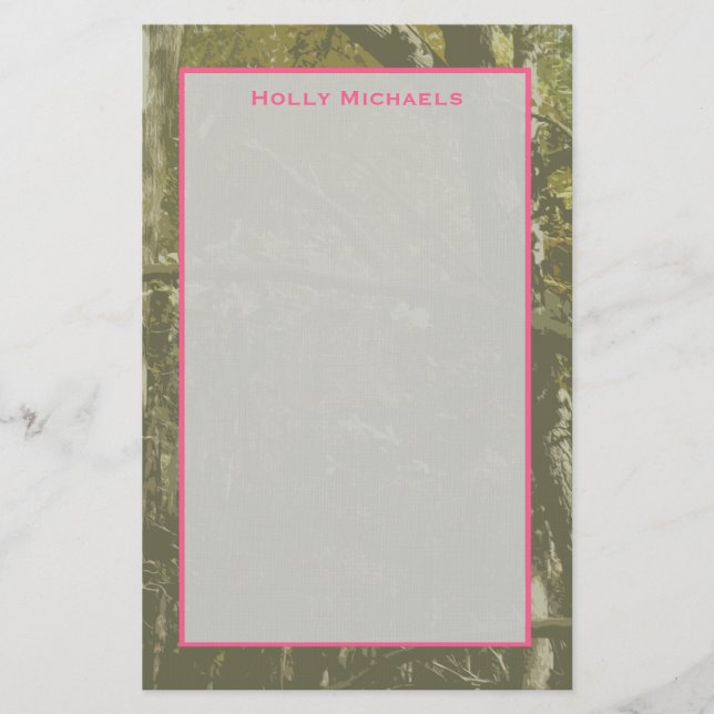Camouflage & Pink Personalized Stationery (Front)