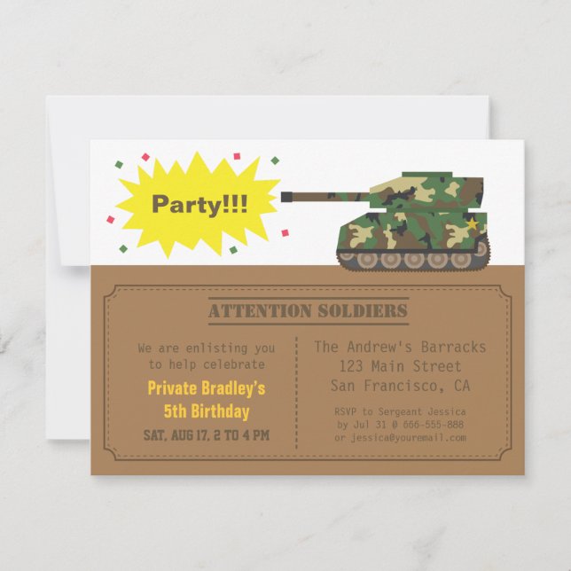 Camouflage Print Tank Boy Birthday Party Invitation (Front)