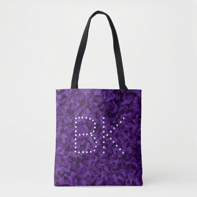Camouflage Purple Pattern Monogram Customized Tote Bag (Front)