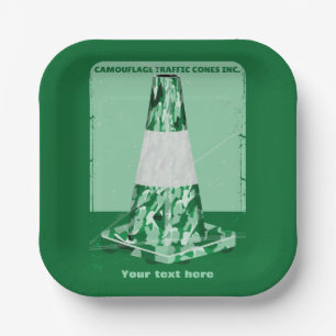 Camouflage rd cone funny traffic cone paper plate