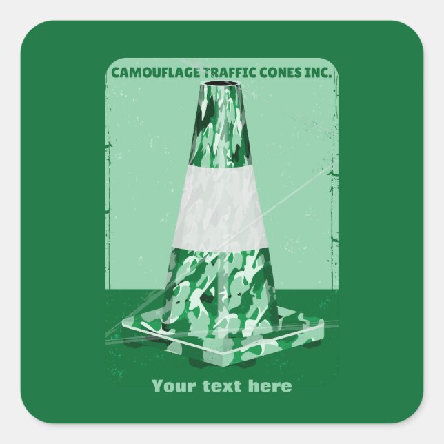 Camouflage rd cone funny traffic cone square sticker (Front)