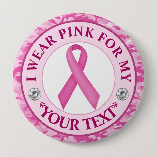 Camouflage Ribbon Breast Cancer Awareness Design 4 Inch Round Button (Front)