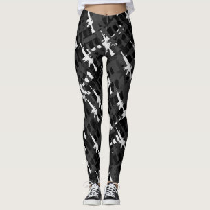 Camouflage Rifles Military Style Gun Black Camo Leggings