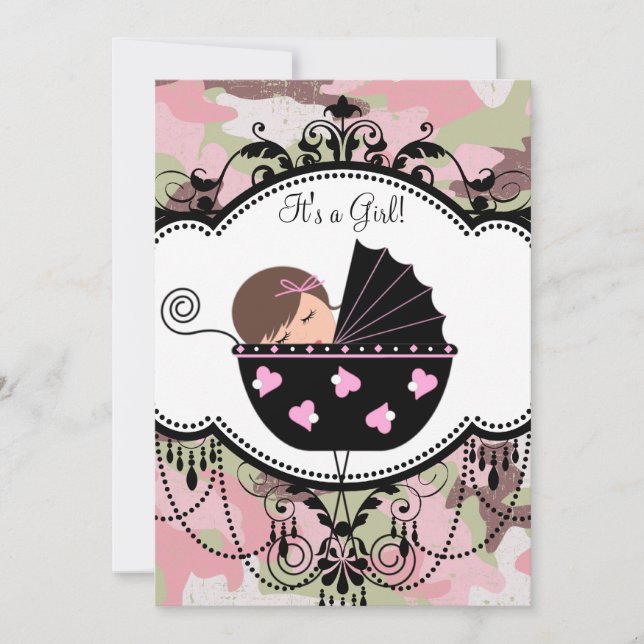 Camouflage rose Bébé Fille Douche Invitations (Devant)