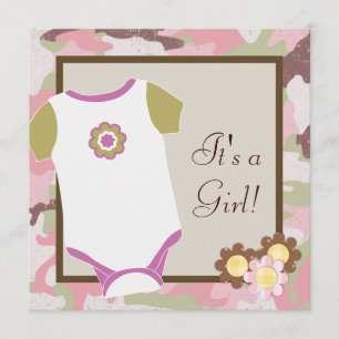 Camouflage rose Bébé Fille Douche Invitations