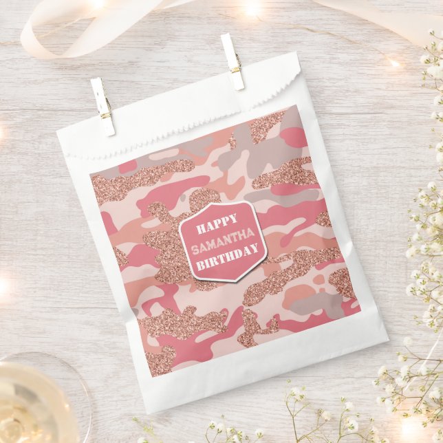 Camouflage Rose Gold Blush Pink Camo Army Birthday Favour Bag (Clipped)
