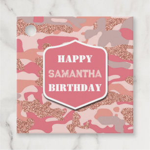 Camouflage Rose Gold Blush Pink Camo Army Birthday Favour Tags