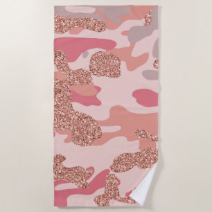 Camouflage Rose Gold Blush Pink Camo Army Pattern Beach Towel