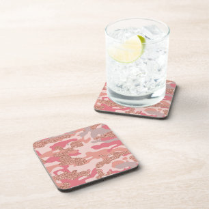 Camouflage Rose Gold Blush Pink Camo Army Pattern  Coaster