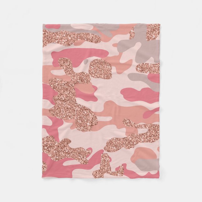 Camouflage Rose Gold Blush Pink Camo Army Pattern  Fleece Blanket (Front)