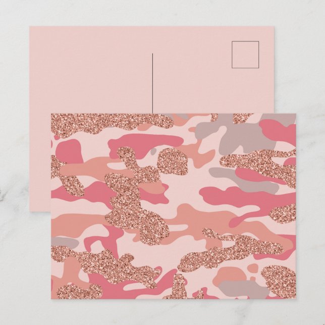 Camouflage Rose Gold Blush Pink Camo Army Pattern  Holiday Postcard (Front/Back)