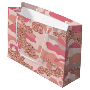 Camouflage Rose Gold Blush Pink Camo Army Pattern Large Gift Bag