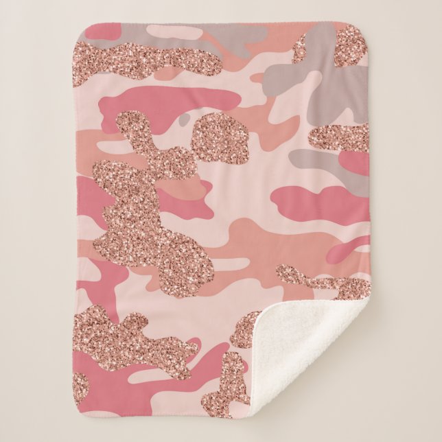 Camouflage Rose Gold Blush Pink Camo Army Pattern  Sherpa Blanket (Front)