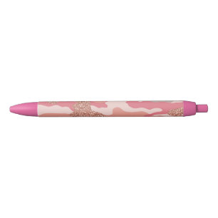 Camouflage Rose Gold Blush Pink Camo Pattern  Black Ink Pen