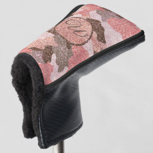Camouflage Rose Gold Camo Glitter Glam Monogram Golf Head Cover
