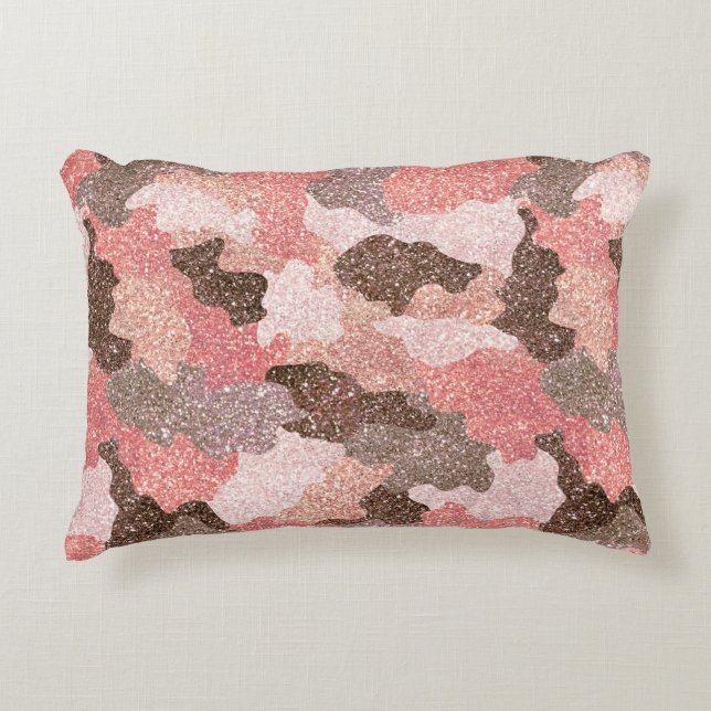Camouflage Rose Gold Glitter Camo Pink Glam Accent Pillow (Front)