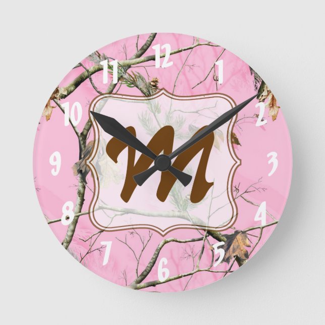 Camouflage rose Monogramme Horloge murale initiale (Recto)
