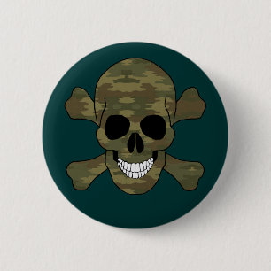 Camouflage Skull And Crossbones Button
