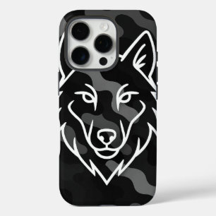 Camouflage Spirit – White Wolf Line Art iPhone 16 Pro Case