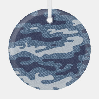Camouflage Spotted Denim Jeans Pattern Glass Ornament