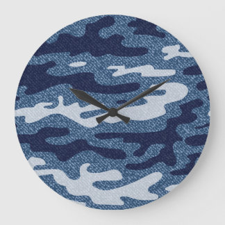 Camouflage Spotted Denim Jeans Pattern Large Clock