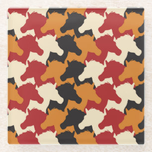 Camouflage unicorn heads, repeating pattern. glass coaster