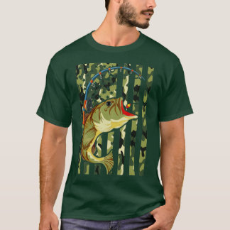 Camouflage US Flag American Fisherman Angle Fish F T-Shirt